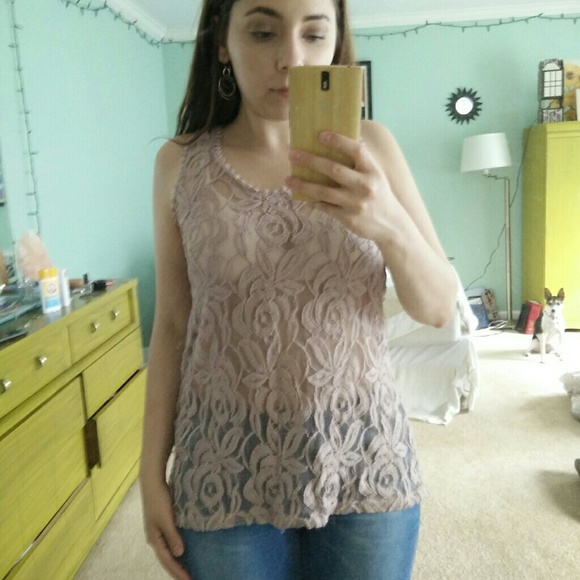 ISSI Tops - ISSI Dusty Rose Crochet Lace Tank